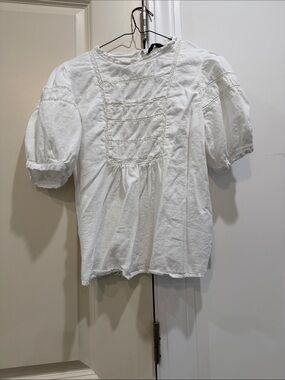 Zara White Puff Sleeve Lace-Detail Blouse